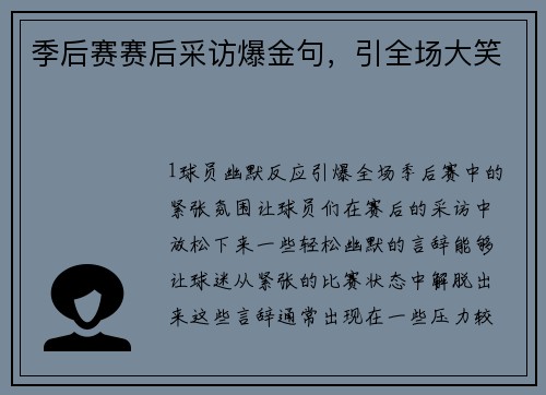 季后赛赛后采访爆金句，引全场大笑